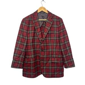 Brooks Brothers 1818 Fitzgerald Sport Coat Size 42S Dark Red Plaid Check Wool